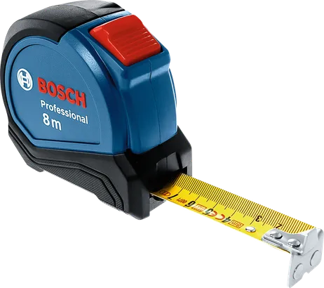 Μετροταινία Bosch 8 μέτρων με κίτρινη λάμα εκτεταμένη.